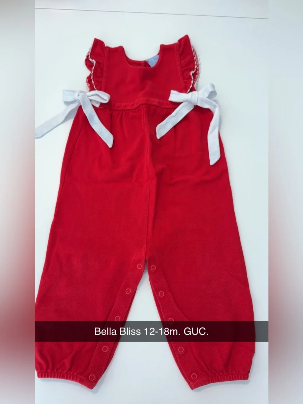 bella bliss Red Knit Footed Romper with White Side Bows